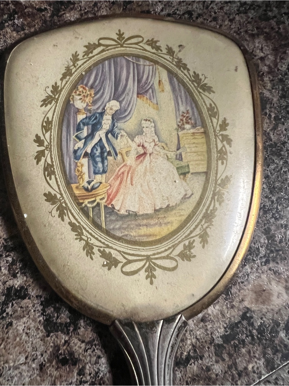 Vintage Floral Portrait Hand Mirror Set in Cream and Gold - Picture 2 of 3